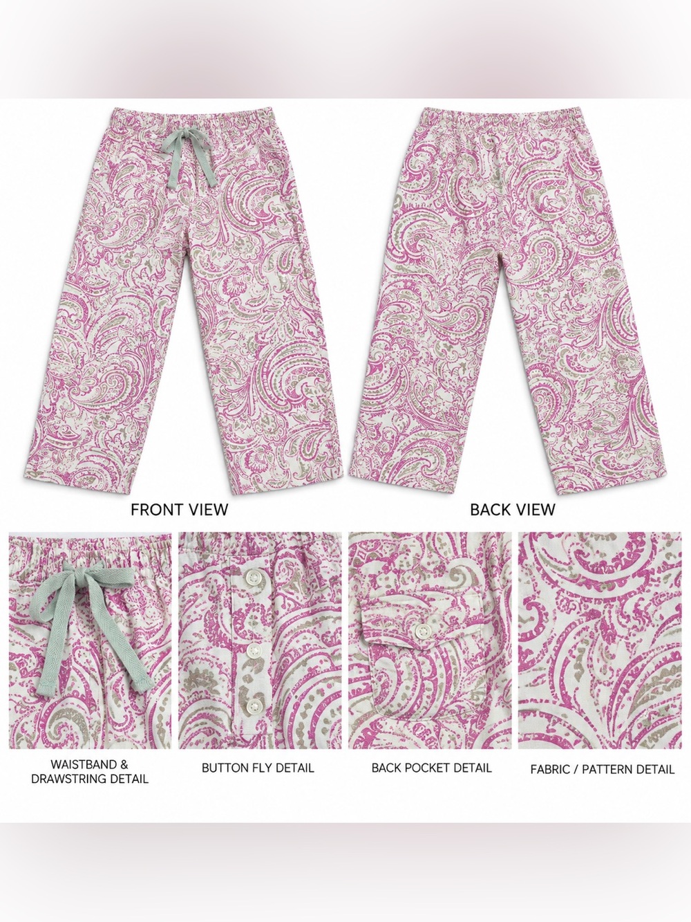 Banana Republic Women’s Large Pink Paisley Drawstring Crop Pants Capris
